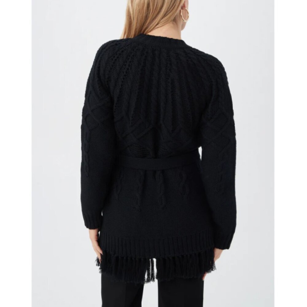 Trina Turk 'Bourdele' Fringe-Trim Merino Wool Cardigan Sweater, Black - Picture 3 of 3